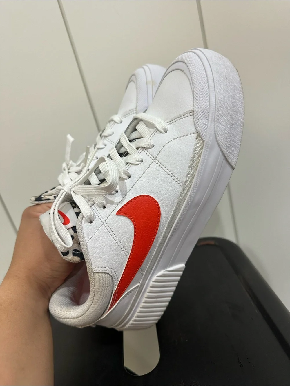 Nike White Platform Sneakers with Bright Red Swoosh